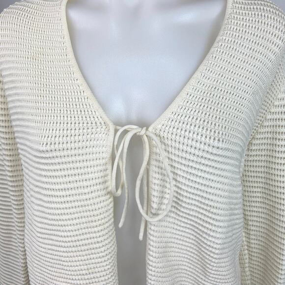 Frame White Open Knit Crochet Tie Front Long Sleeve Cardigan Sweater Top Size XL - Picture 3 of 5